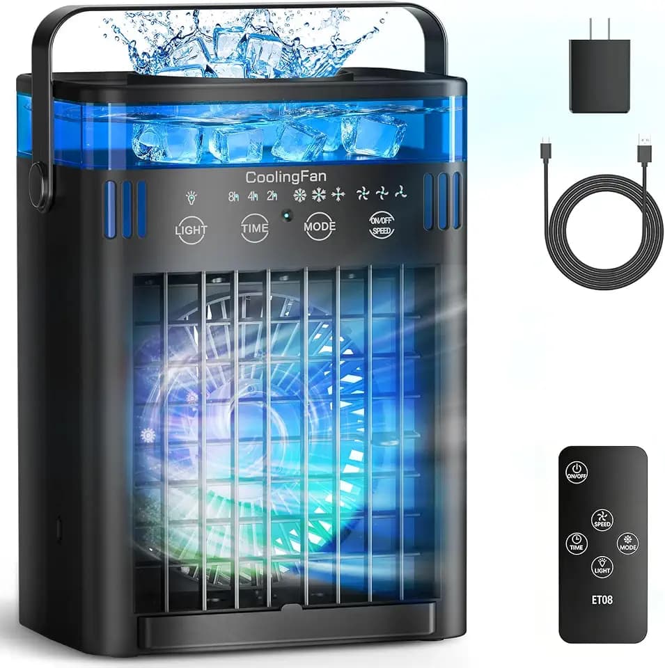 Portable Air Conditioner Mini Desktop AC Fan with Remote, 1000ml Water Tank