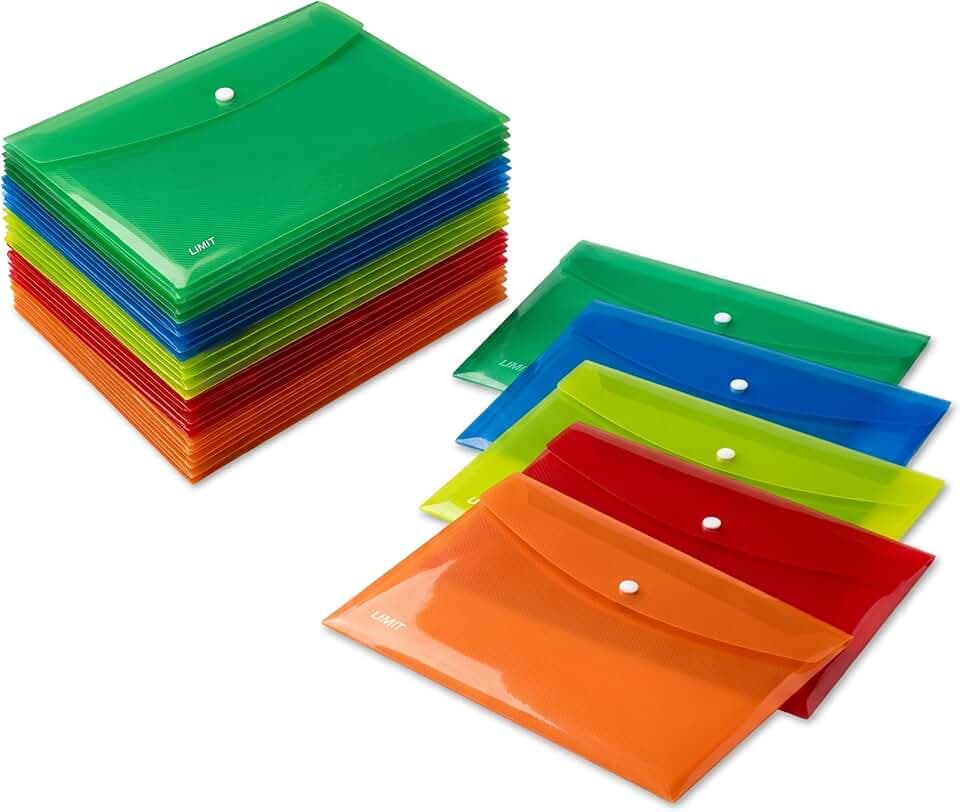 Limit Kunststoff Dokumentenmappe DIN A5 (25 x 18 cm), 20 stück, 5 Farben
