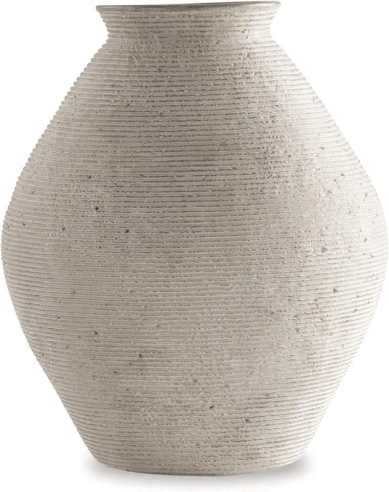 Signature Design by Ashley 12-Inch Ribbed Resin Decorative Vase, Tan Finish