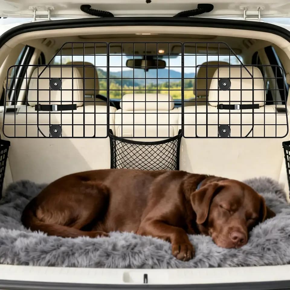 ERYTLLY Dog Car Barrier for SUVs, Vehicles, Dividers, Adjustable Heavy-Duty Wire Pet Gate, Foldable Car Pet Barrier with Mesh Bag, Car Accessories Safety Travel, for Cargo Area 36.6" to 64.5" Width