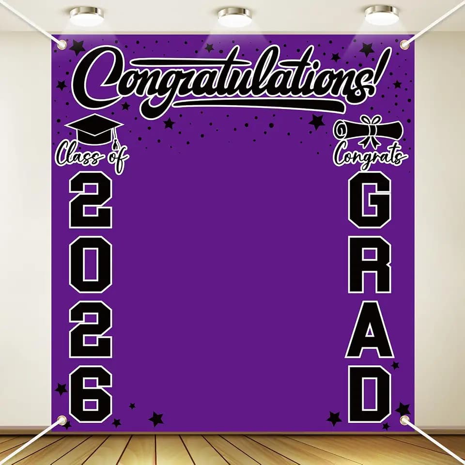 Frienda Large Class of 2026 Graduation Backdrop 6.6 x 7.2 ft Congrats Grad Graduation Party Decoration Photography Background for High School College Party Decor Supplies(Purple Black)