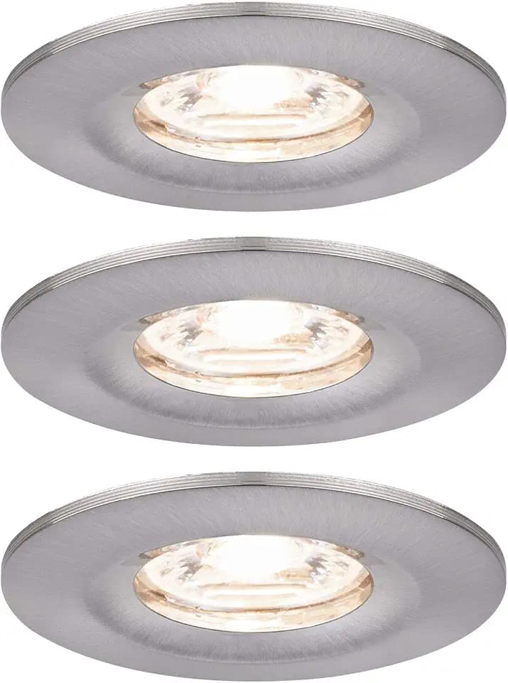 Paulmann 94301 Nova Mini LED Einbauleuchte Coin 3er Set rund starr 3x4W Deckeneinbaustrahler Eisen gebürstet Einbaulampe Aluminium Warmweiß 2700K