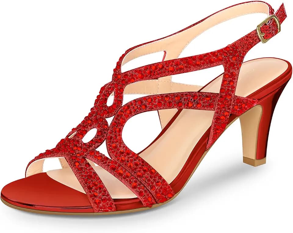 PIZZ ANNU Women's Amelia Heels Sandals Sparkle Crystal Open Toe Slingback High Heel Sandals Dress Pumps Shoes for Party Wedding