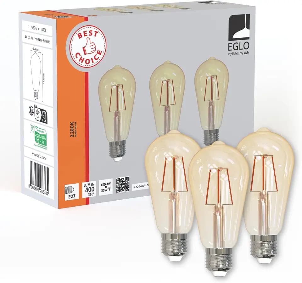 EGLO Set aus 3 E27 Filament LED Lampen, Edison Vintage Glühbirne amber