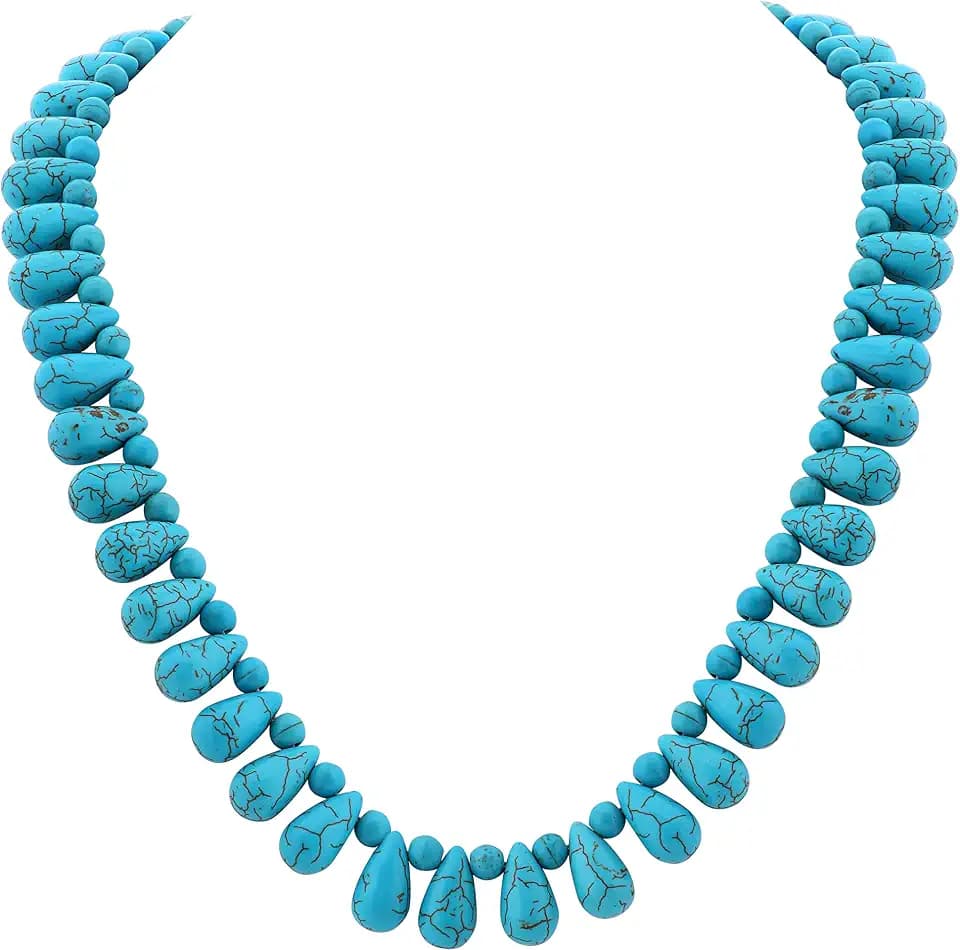 MINACHI Boho Created Turquoise Bead Long Strand Necklace, Bohemian Statement Jewelry Gift for Women