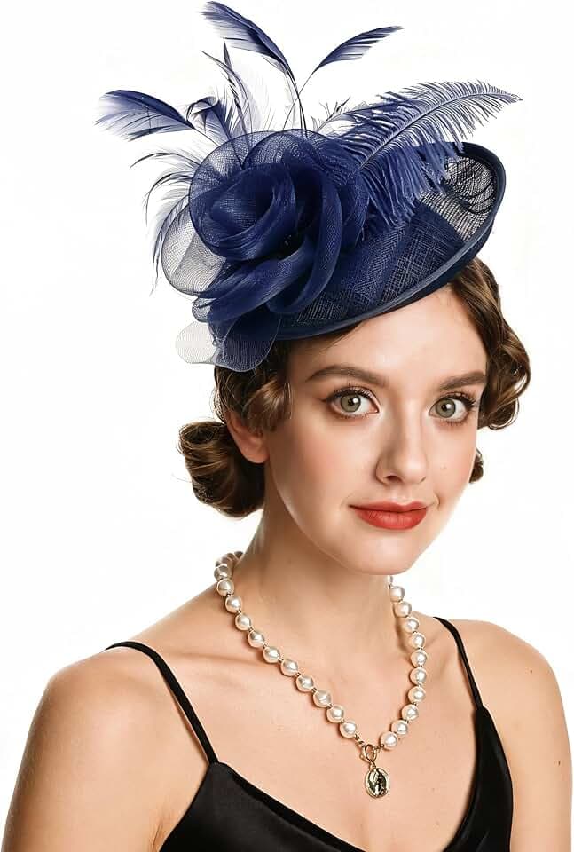SAFERIN Women's Fascinators Feathers Tea Party Hat Veil Headband with Hair Clip for Cocktail Church