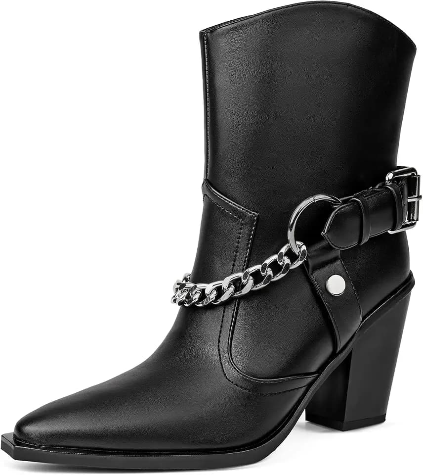 Women's Chunky High Heel Ankle Booties Shoes