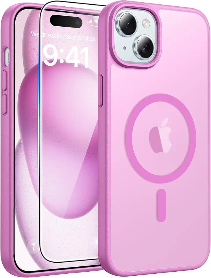 FNTCASE for iPhone 15/14/13 Case, Fit for Magsafe, Glass Screen Protector