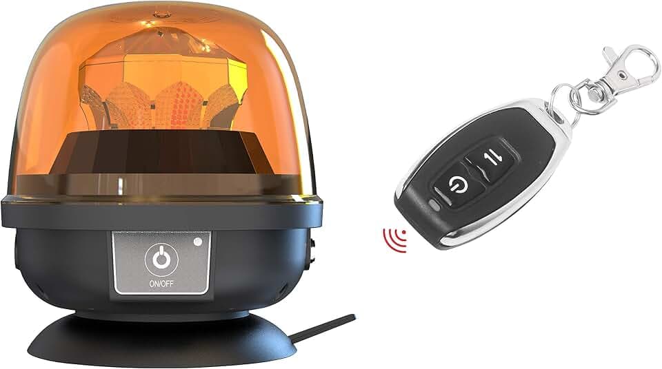 Ryme Automotive Rotierende LED R65 28 W Li-Ionen-Akku inkl. Fernbedienung, wiederaufladbarer Akku, Notfall Amber, magnetisch