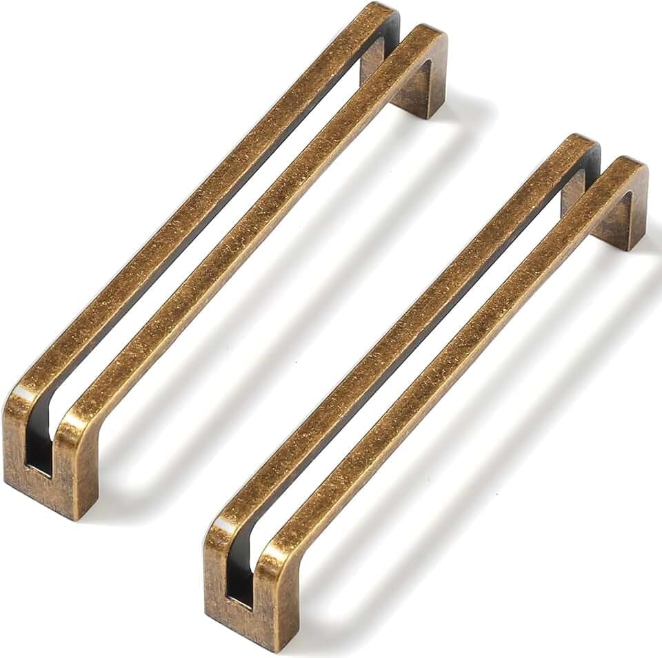 SYZOW 6 Stück Möbelgriffe Antik Messing Schrankgriffe Küchengriffe 128mm Lochabstand Schubladen Griffe Vintage Möbelgriff
