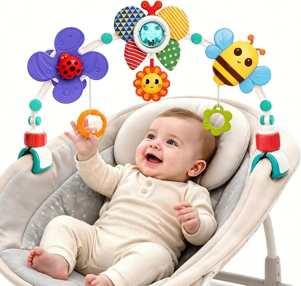 GONINO Baby Stroller Arch Toy, Adjustable Car Seat Hanging Toy with Teether