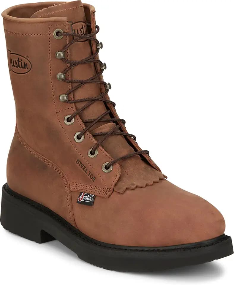 Justin Work Livestock 8” Steel Toe Men's Industrial & Construction Shoes, Premium Full Grain Leather, J-Flex Insole, Slip-Resistant