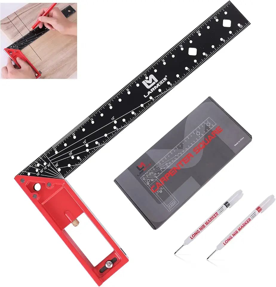 12 Inch Framing Square Carpenter Square, Tri Square Tool, Try Square for Woodworking, T Square Ruler, L Square Ruler, Right Angle Ruler，Framing Tools, Anodized Ruler Body, Red & Black