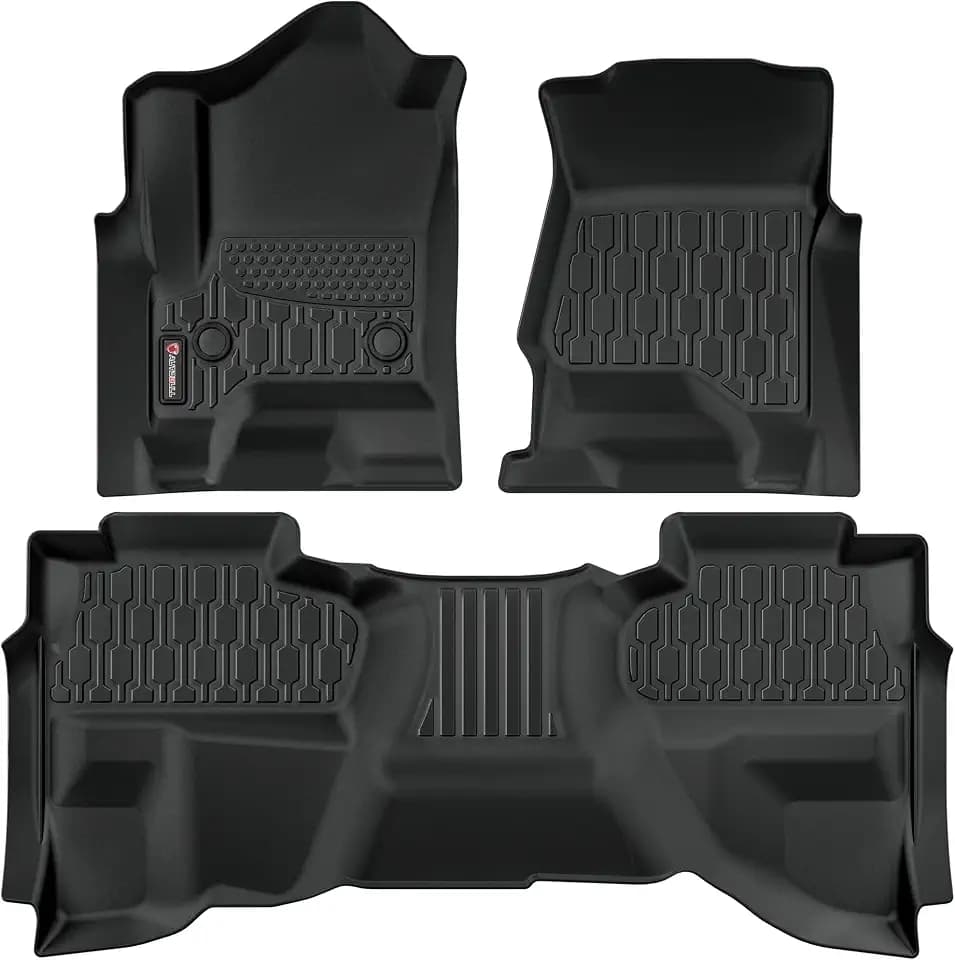 Floor Mats Compatible with 2014-2018 Chevrolet Silverado & GMC Sierra 1500 2500 3500 Double Cab, All Weather TPE Floor Liners, Custom Fit Car mats, 1st & 2nd Row, Black