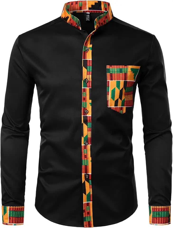 ZEROYAA Men's African Tribal Mandarin Collar Shirt