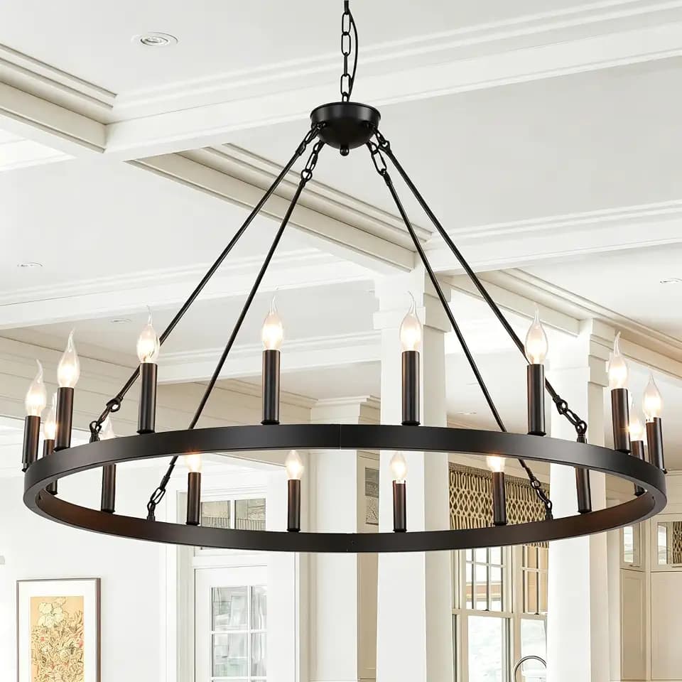 Black Wagon Wheel Chandelier 40" 16-Light Farmhouse Large Chandeliers (Black 40 Inch 16-Lights)
