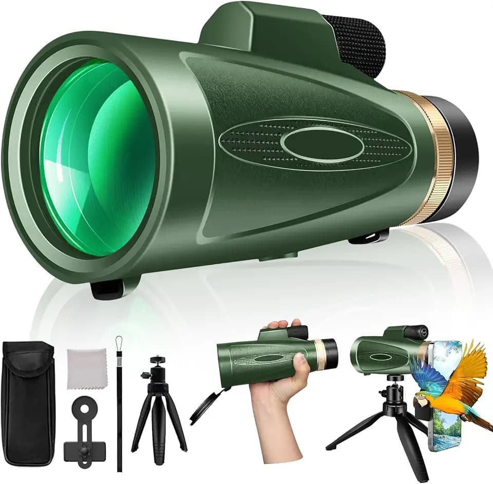 Monocular Telescope High Power with Smartphone Adapter Tripod,Larger Vision Monoculars for Adults with BAK4 Prism & FMC Lens, Suitable for Bird Watching Hunting Hiking Camping Wildlife-Green