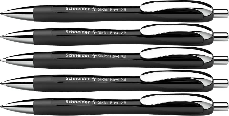 Schneider Slider Rave XB Kugelschreiber, 5 Stück, Schwarz | Tinte: Blau, Viscoglide-Technologie für lange Texte ohne Aussetzer in Schule, Uni und Beruf, dokumentenecht, Mine wechselbar