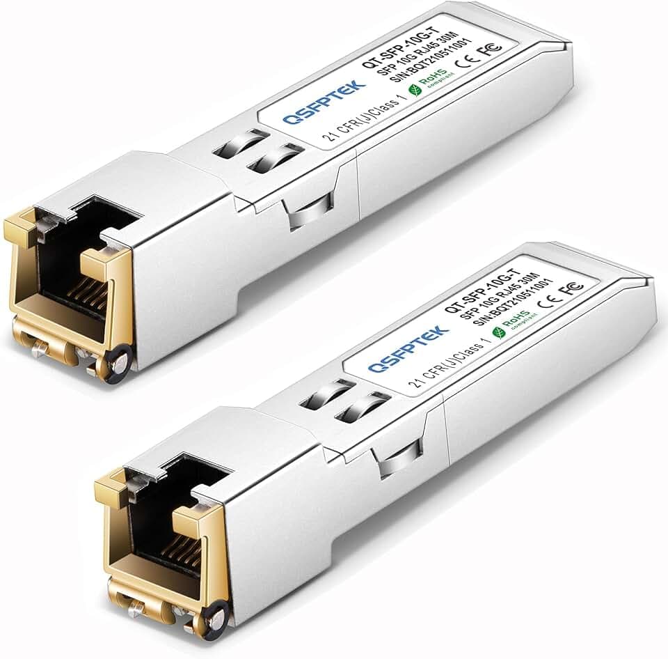 2Pack 10GBASE-T SFP+ Module, SFP to RJ45 10G Copper Transceiver, 10Gbe SFP+ Ethernet Optical Mini-GBIC for Cisco SFP-10G-T-S, Ubiquiti UF-RJ45-10G, Netgear, Mikrotik, Supermicro, Fortinet, CAT6A/CAT7