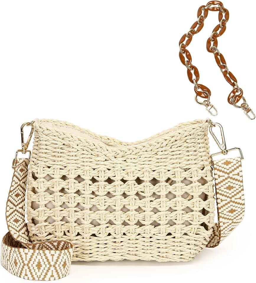 Herald Small Straw Woven Crossbody Bag Shoulder Purse for Women