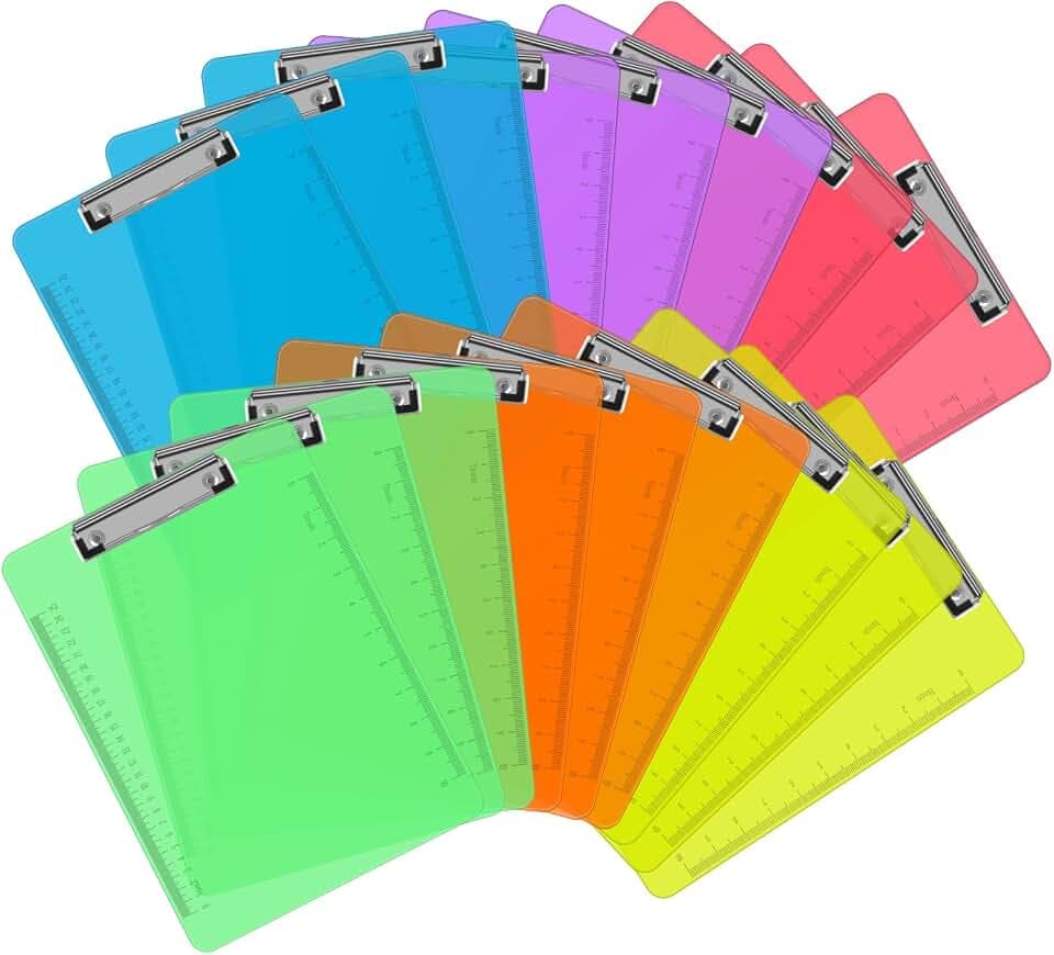 PANDRI 18 Pack Plastic Clipboards, Low Profile Clip, Letter Size, 6 Colors