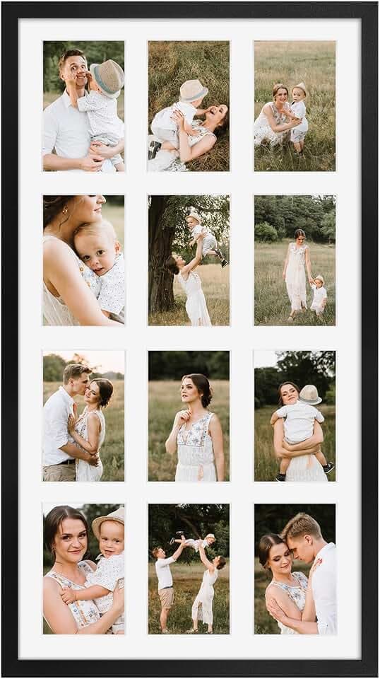 12 Opening 4x6 Black Collage Picture Frames, Multiple Frames for Displaying 6x4 Photos with White Mat（1 Pack）