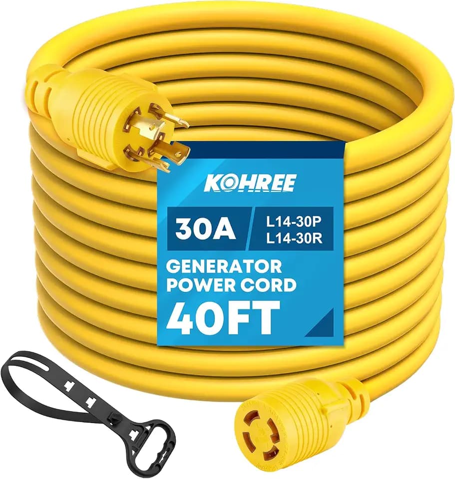 Kohree 30 Amp Generator Extension Cord 4 Prong 40FT, NEMA L14-30P/L14-30R, 125/250V 7500W 10 Gauge Heavy Duty L14-30 Generator Power Cord, Twist Lock 30Amp Generator Cord