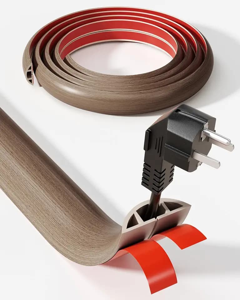 YECAYE 5ft Cord Cover, Wood Grain Cord Covers for Wires on Floor, Self-Adhesive Floor Cable Protector, Anti-Trip Extension Cable Hider, Easy Cut Wires Protector, Suitable for Home & Office,Walnut Wood