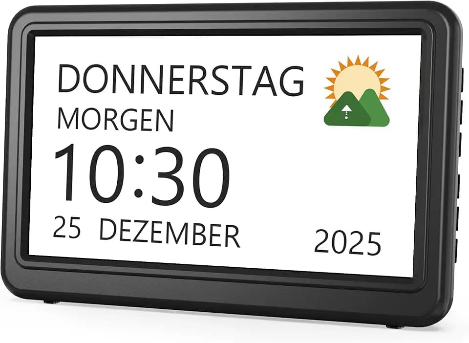Roxicosly Digitaler Kalender, Elektronischer Tag Datum Wecker, Digital Uhr mit 20 Benutzerdefinierte Erinnerungen, 20 Wecker, 12 Themen, 10 Stufen Dimmer, 7 Zoll, Demenz Uhr für Senioren (Netzbetrieb)