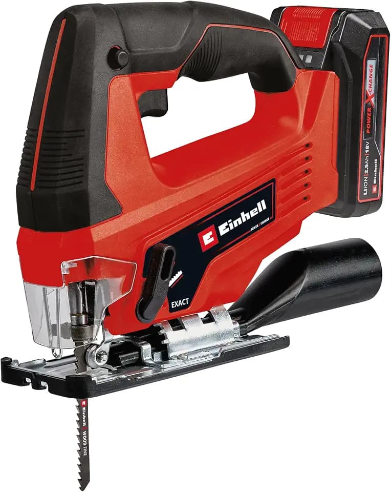 Einhell Akku-Stichsäge TC-JS 18/70 Li (1x 2,5 Ah) Power X-Change (18 V, 70 mm Schnitttiefe, werkzeugloser Sägeblattwechsel, Absaugadapter, inkl. 2,5 Ah Akku & Ladegerät, 1x Sägeblatt)