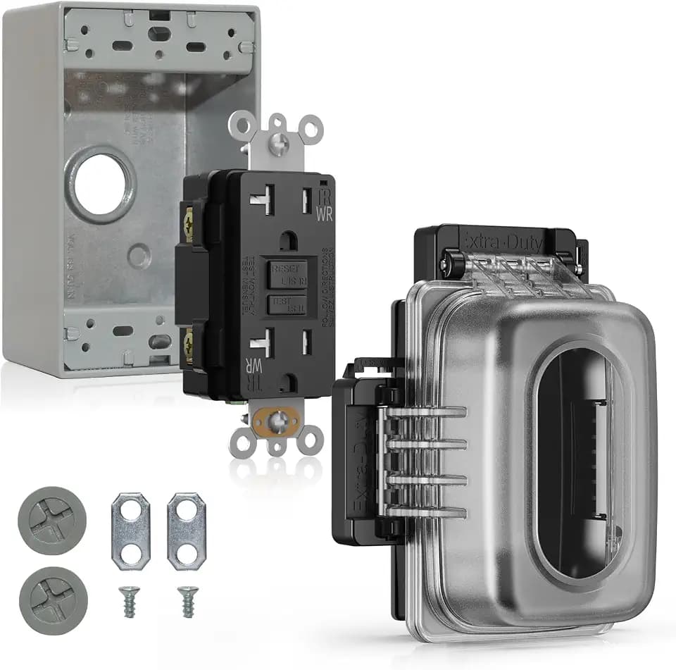 ELEGRP Outdoor GFCI Outlet with in Use Cover and Box Kit, 1 Gang, 20 Amp TRWR Self-Test GFI Receptacle, Extra Duty Metallic Electrical Outlet Box, Lockable in Use Cover, UL Listed, Black, 1 Pack
