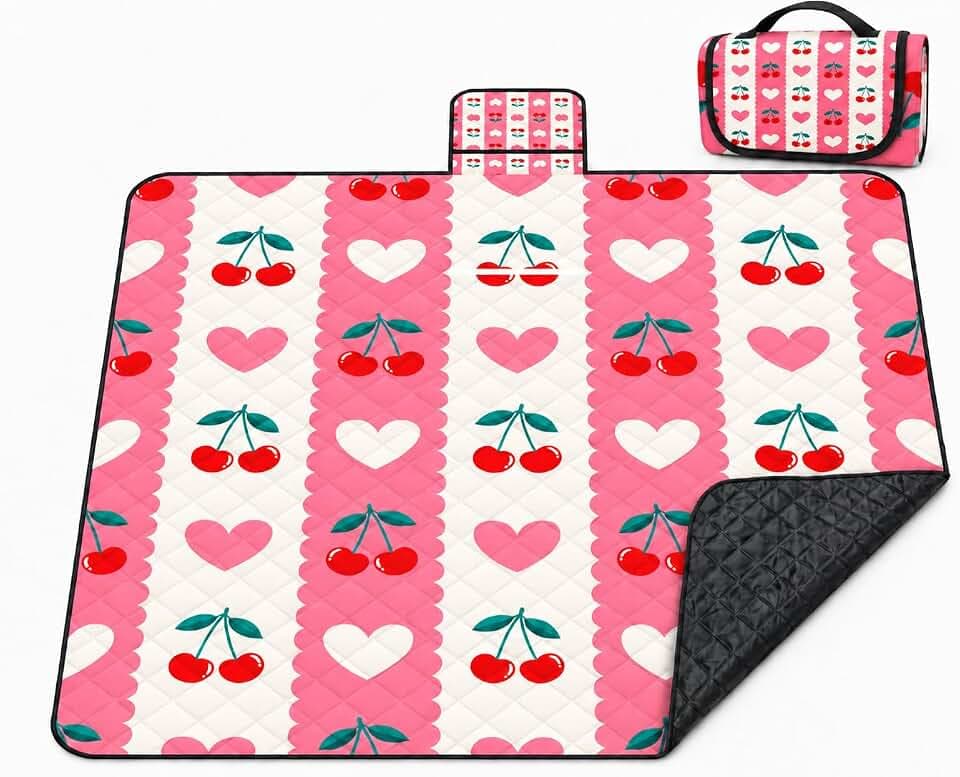 Poedist Extra Large Picnic Blanket Waterproof,80"x 80"Foldable Machine Washable Beach Blanket,Outdoor Blanket for 6-8 Adults,Suitable for Indoor Crawling,Park Beach,Camping,Hiking,Family Travel(Pink