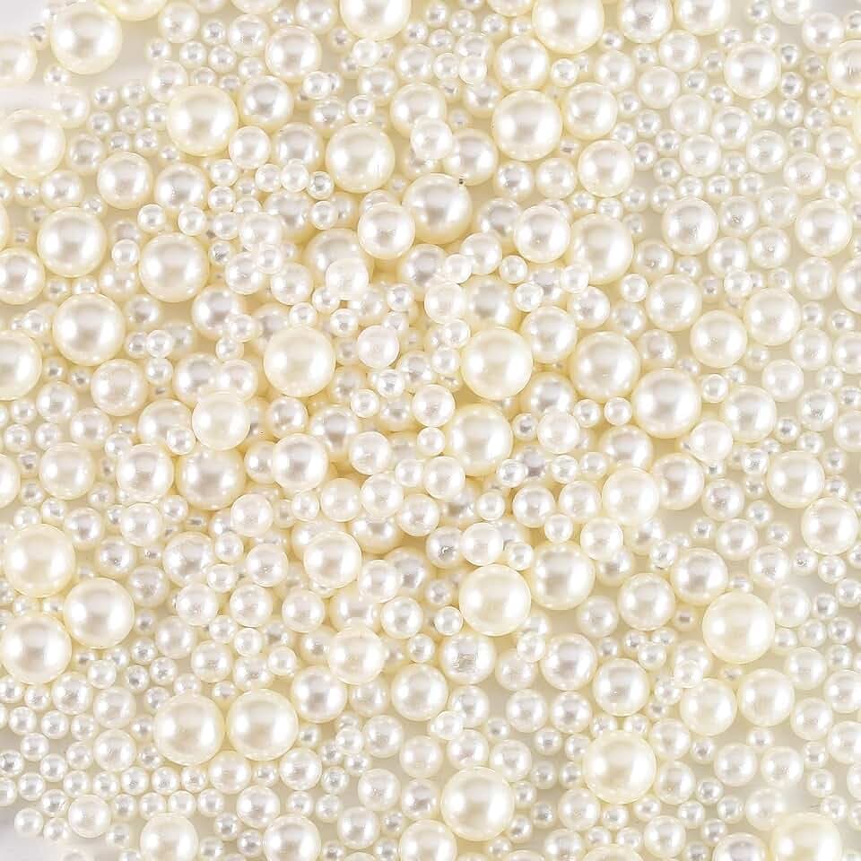 Glasperlen Creme Gemischte Größe Perlen ohne Loche Kunstperle Runde Perlen für Schmuckherstellung (no hole beige)
