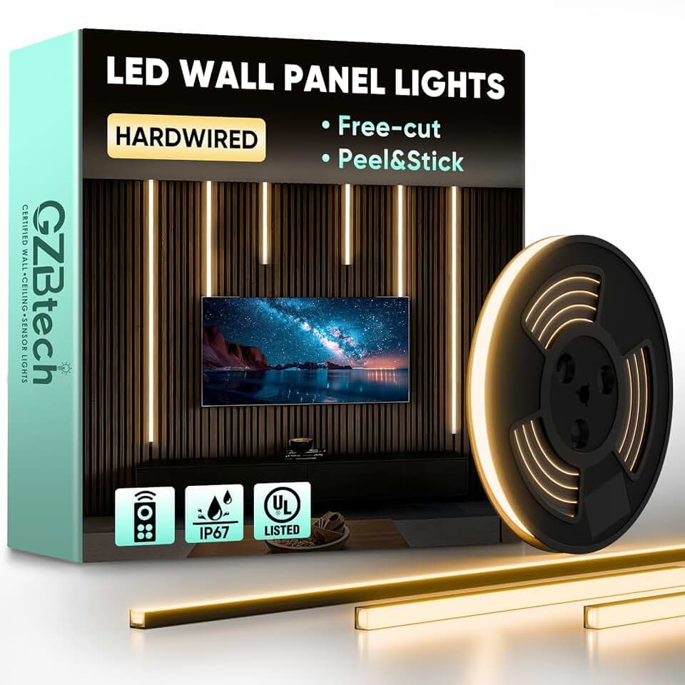GZBtech [Apapter NOT Included] Flexible Strip Light for Wood Slat Wall Panels 16.4FT, Hardwired 3000K Warm White Cuttable Neon Rope Lighting, IP67 Waterproof Black Strip Lights