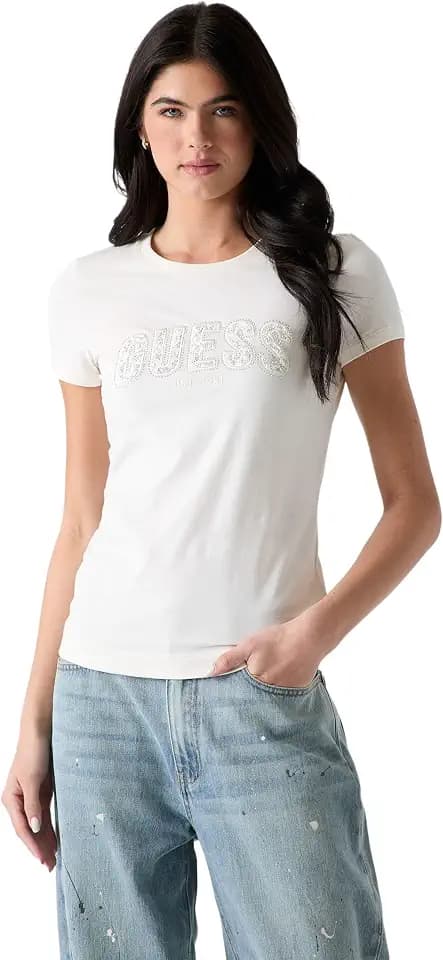 Guess Women's Eco Short Sleeve Logo Lace Tee