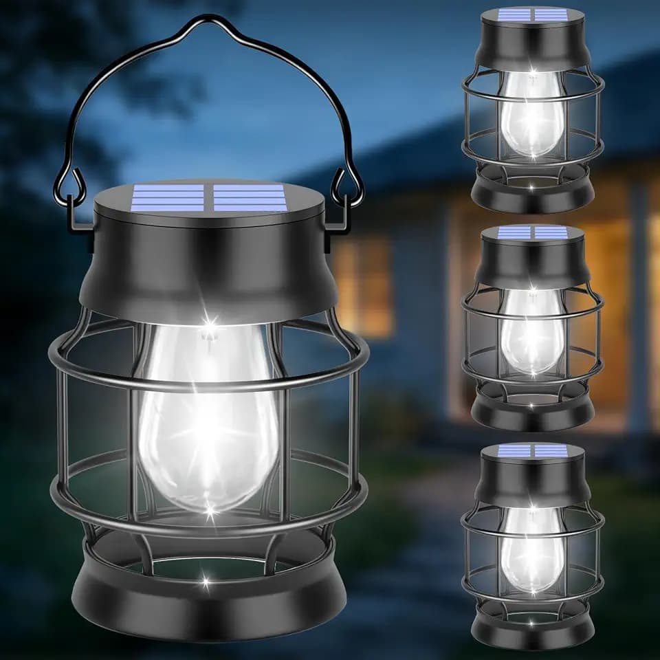 TomCare Metal Solar Lanterns Outdoor, Hanging Lights, 4 Pack, Cool White