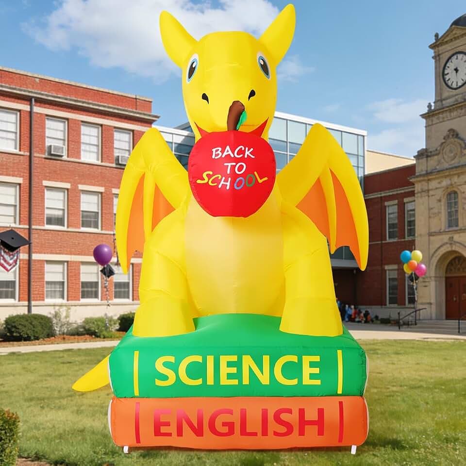 COMIN 8.2FT Back to School Inflatables Dragon Book Yard Decor with LEDs
