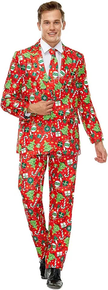 U LOOK UGLY TODAY Herren Lustige Weihnachtsanzüge für Weihnachten Party Kostüm Festliche Anzug aus Sakko, Hose und Krawatte