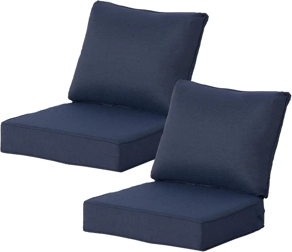 24x24 Inch Outdoor Deep Seat Cushions Set of 2, Curved Cushion Cover, Flat Thick High-Density Foam, Water-Resistant, Piped Edges & YKK Hidden Zipper for Patio Furniture,Midnight