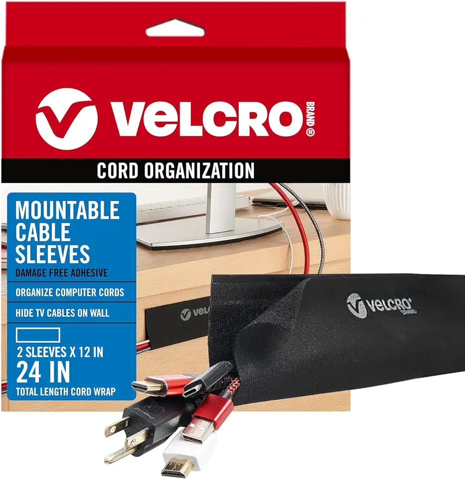 VELCRO Brand Mountable Cable Sleeve, Black, 12 in, 2 Pack