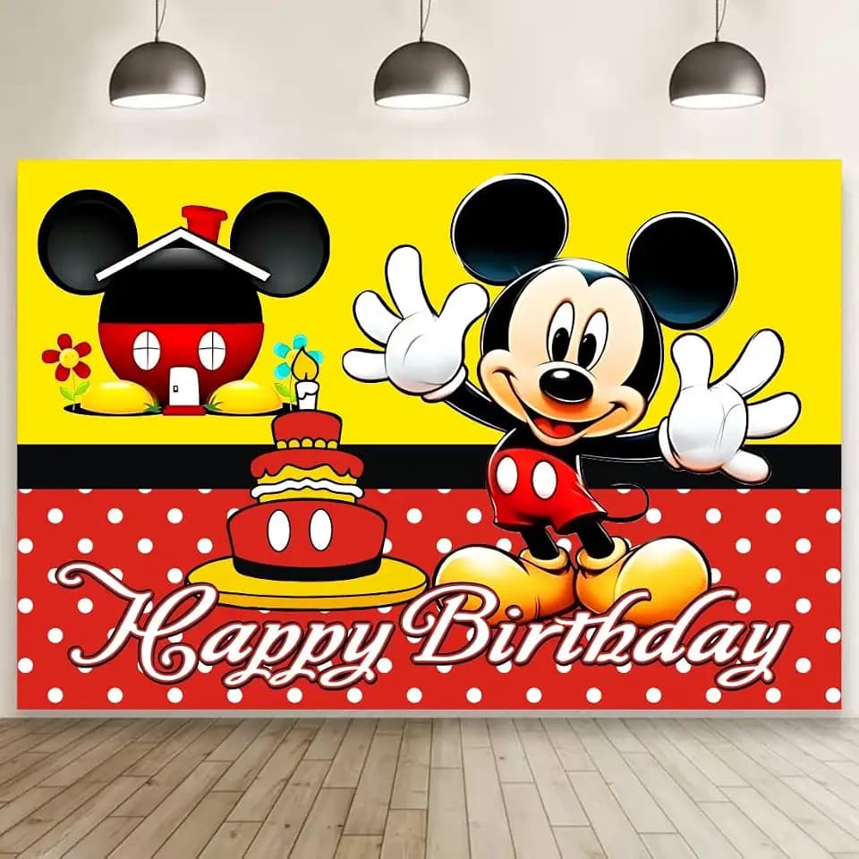 Mickey Birthday Decorations,Mickey Happy Birthday Banner Backdrop for Kids Birthday Party Supplies (5x3ft)
