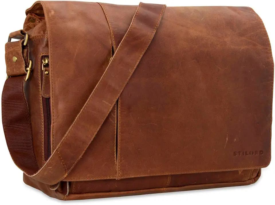 STILORD Vintage Umhängetasche Leder groß für Herren Damen 15.6 Zoll Laptoptasche Unitasche Bürotasche Moderne Aktentasche aus echtem Büffelleder