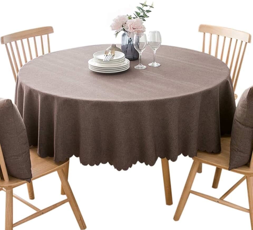 Jeloris Round Waterproof Tablecloth Spill-Proof and Stain Resistant Table Cloth Wrinkle Free Washable Decorative Fabric Table Cover for Kitchen, Dining, Parties, Buffet, Wedding(48 inch, Brown)