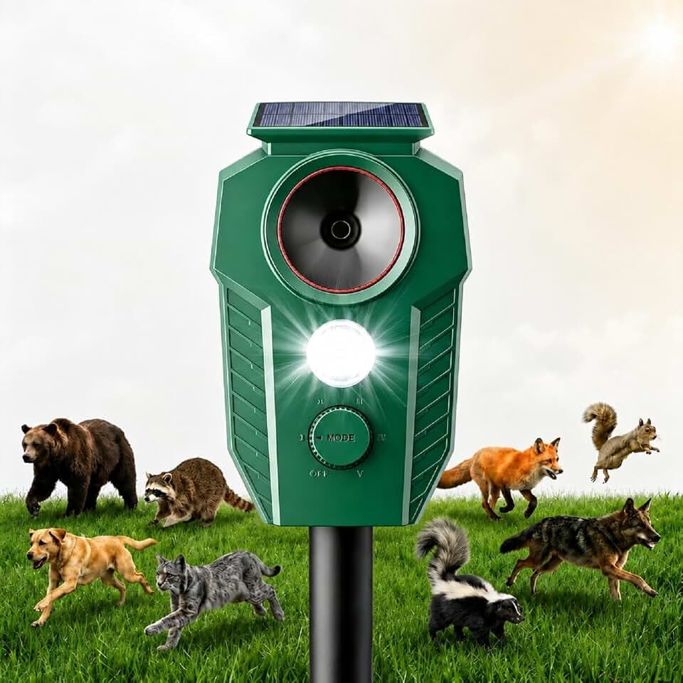 Katzenschreck Ultraschall für Garten Solar Katzenabwehr Marderschreck mit Blitzlicht & PIR katzenschreck ultraschall testsieger Marderschreck Vogelabwehr für Garten IP65 Wasserdicht