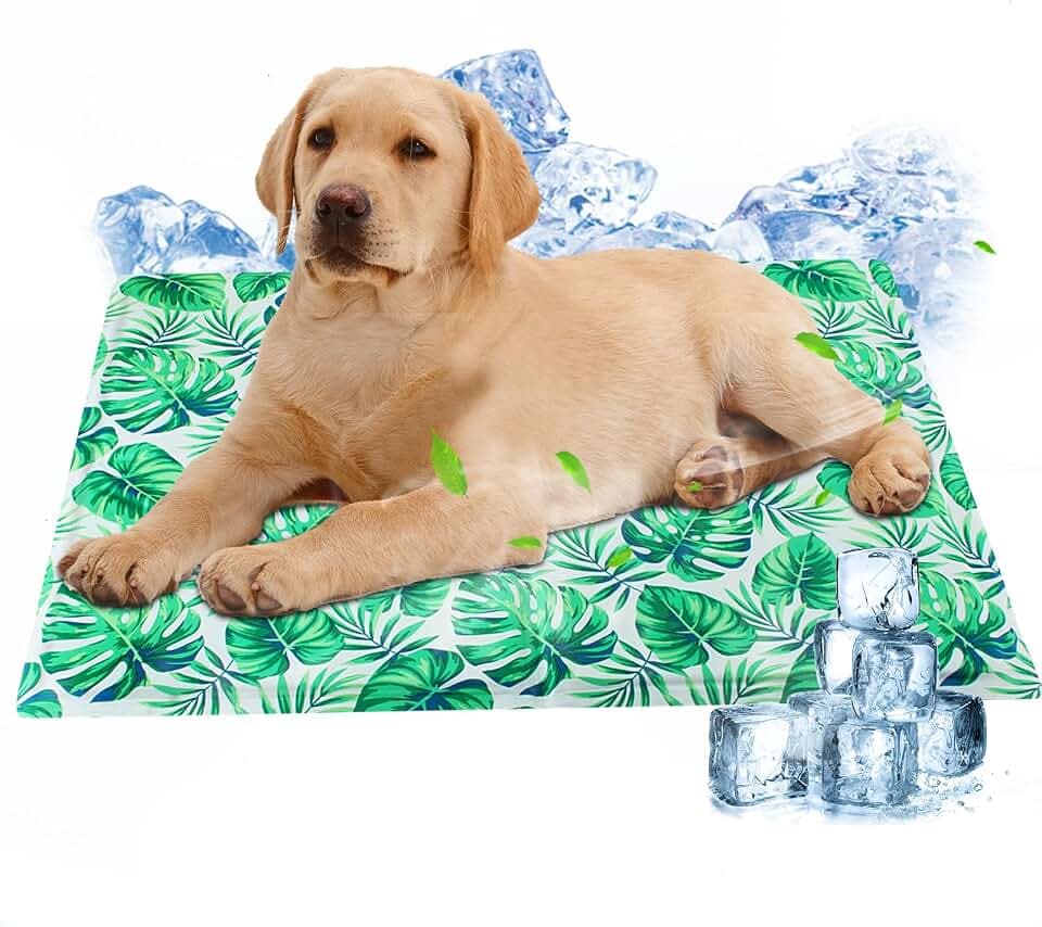 Ninonly Kühlmatte Hund 40X50cm Kühlmatte für Hunde Katze Haustier Eismatte Selbstkühlende mit Ungiftiges Gel Selbst Kühlende wasserdichte Hundematte für Drinnen und Draußen Blattmotiv