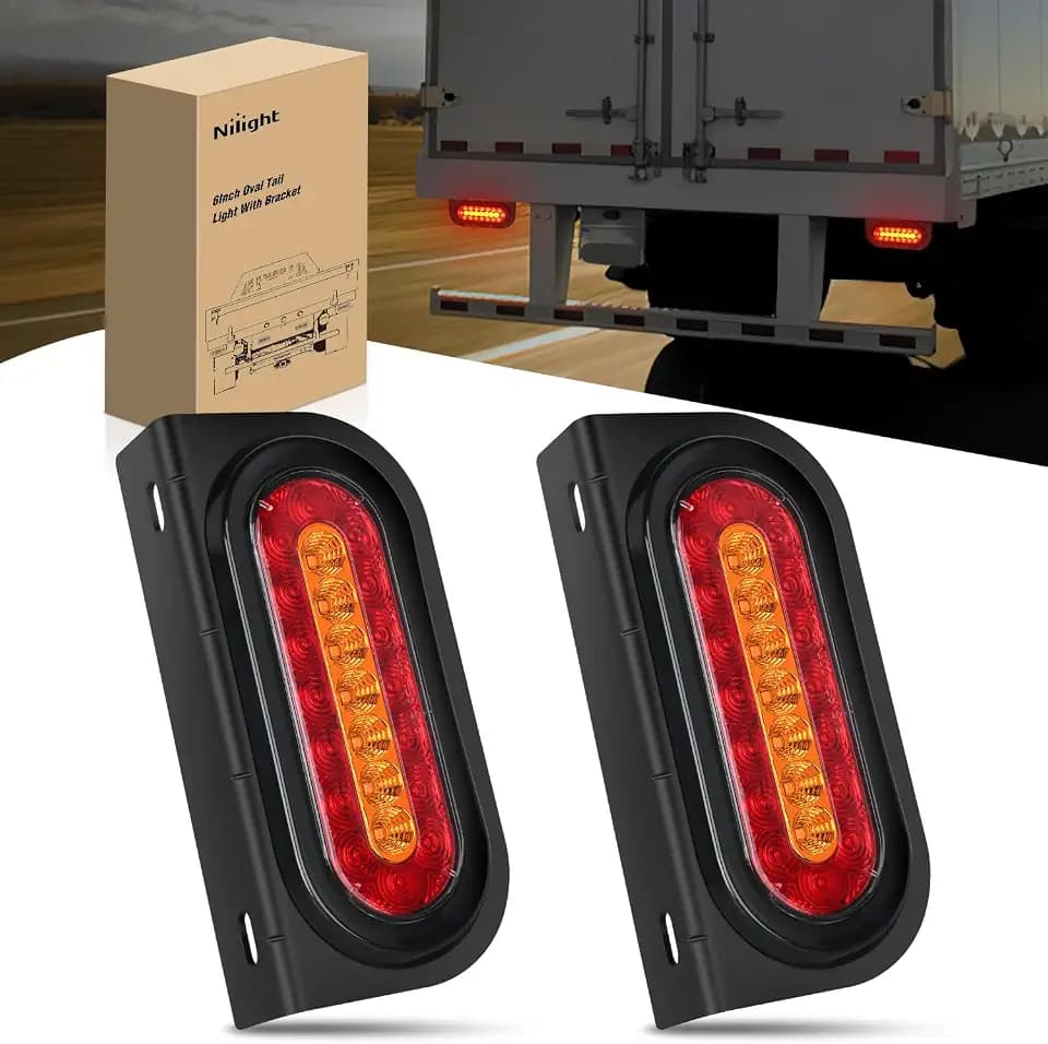 Nilight 6" Oval Trailer Tail Light 2 PCS Red Amber w/Mounting Brackets