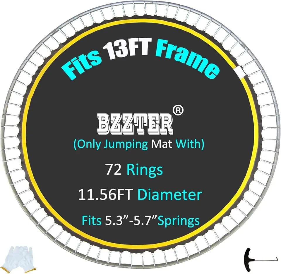 Replacement Trampoline Mat,Fits 13ft Round Frame,with 72 Rings 138.8 Inch Diameter, Fits 5.3"-5.7" Springs,10 Rows of Stitches,w/Pull Hook and Gloves，Not Include Spring and Frame