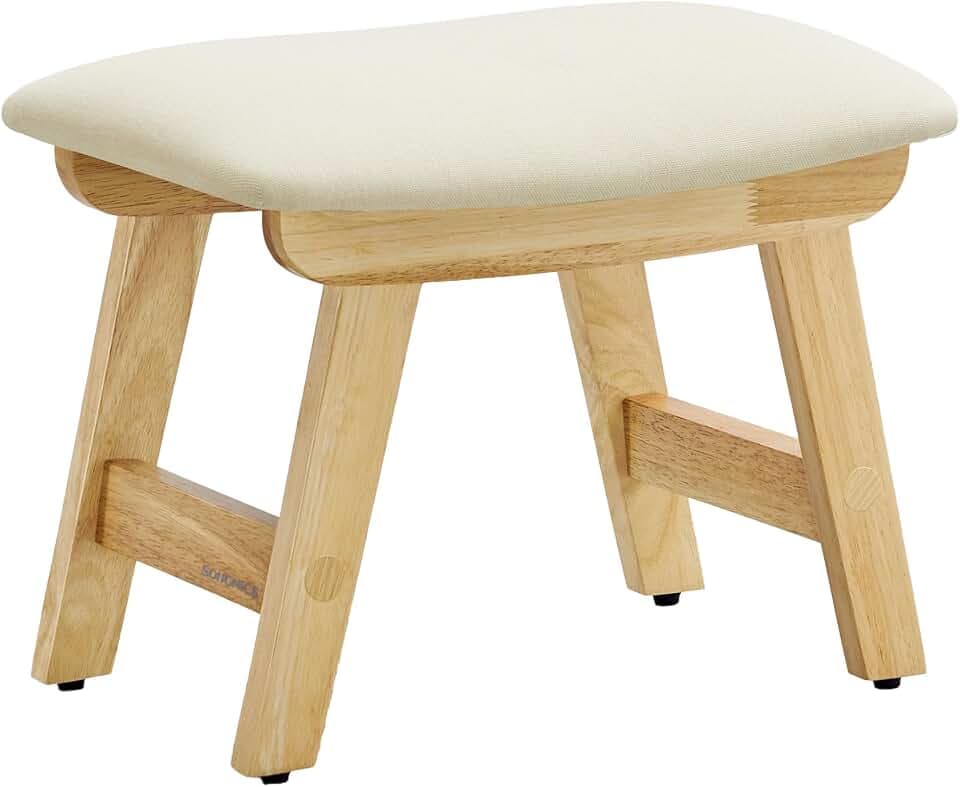 SONGMICS Foot Stool Ottoman, Padded Foot Rest Under Desk, Solid Wood Frame