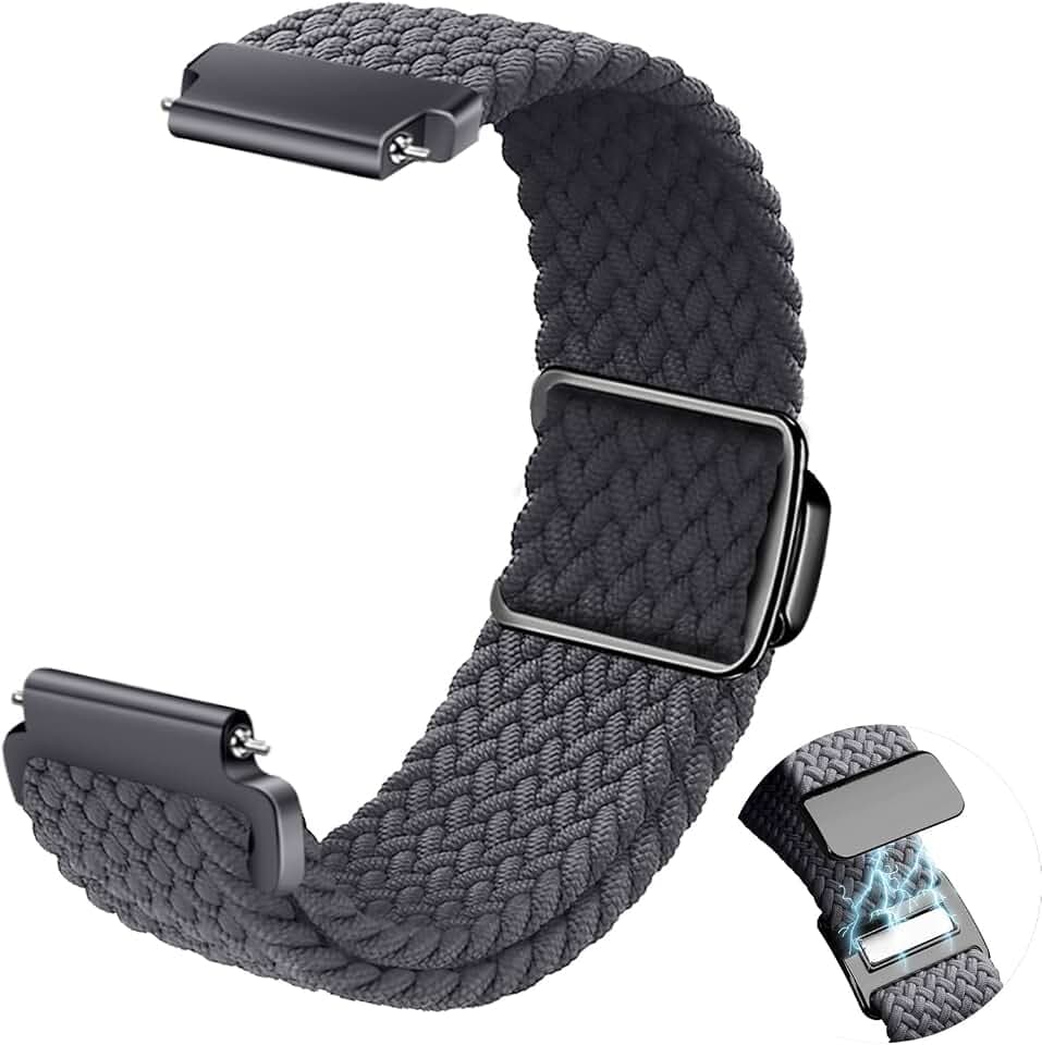 Nylon Elastische Geflochtenes Armband, 20mm 22mm Magnete Gewebtes Sport Aatmungsaktive Uhrenarmbänder für Herren Damen - Grau