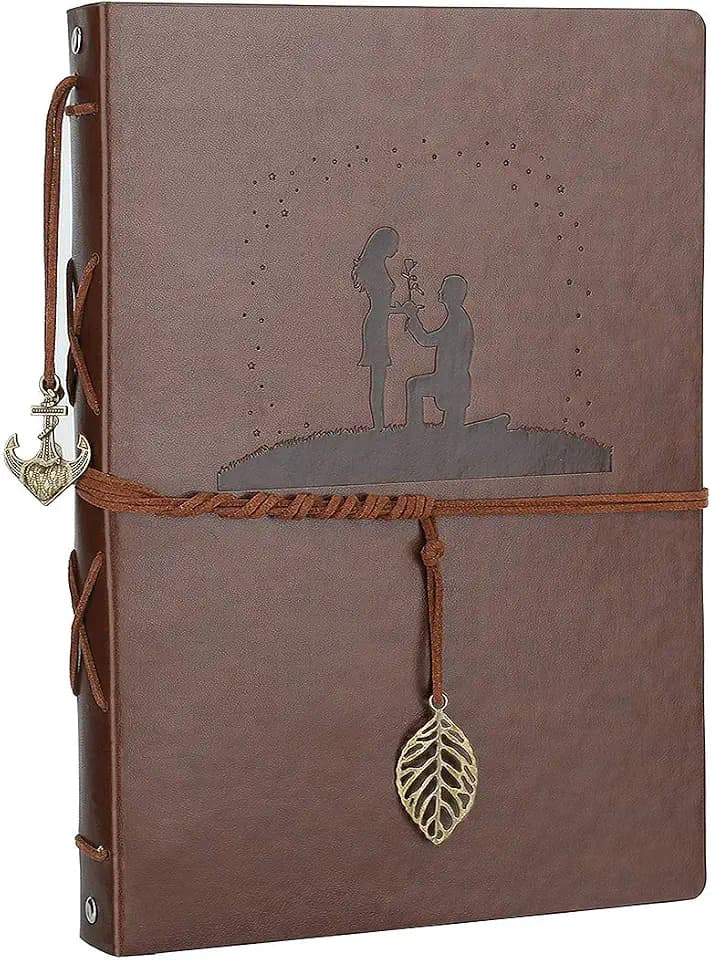 AIOR Fotoalbum zum Selbstgestalten, Leder Vintage Scrapbook Album Fotobuch, Gästebuch Geschenk für Frauen, Pärchen Geschenke, Heiratsantrag Hochzeit